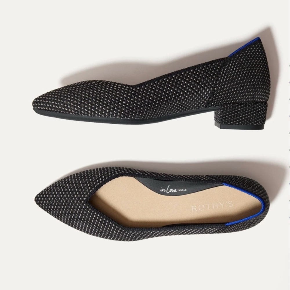Rothy’s The Point Flats – Black/Gray with Blue Accent